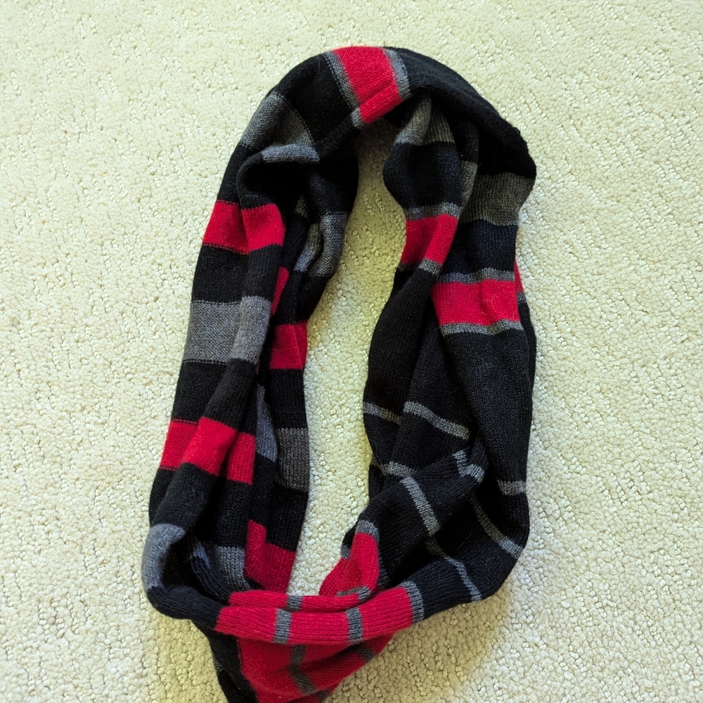 Red gray and black striped scarf